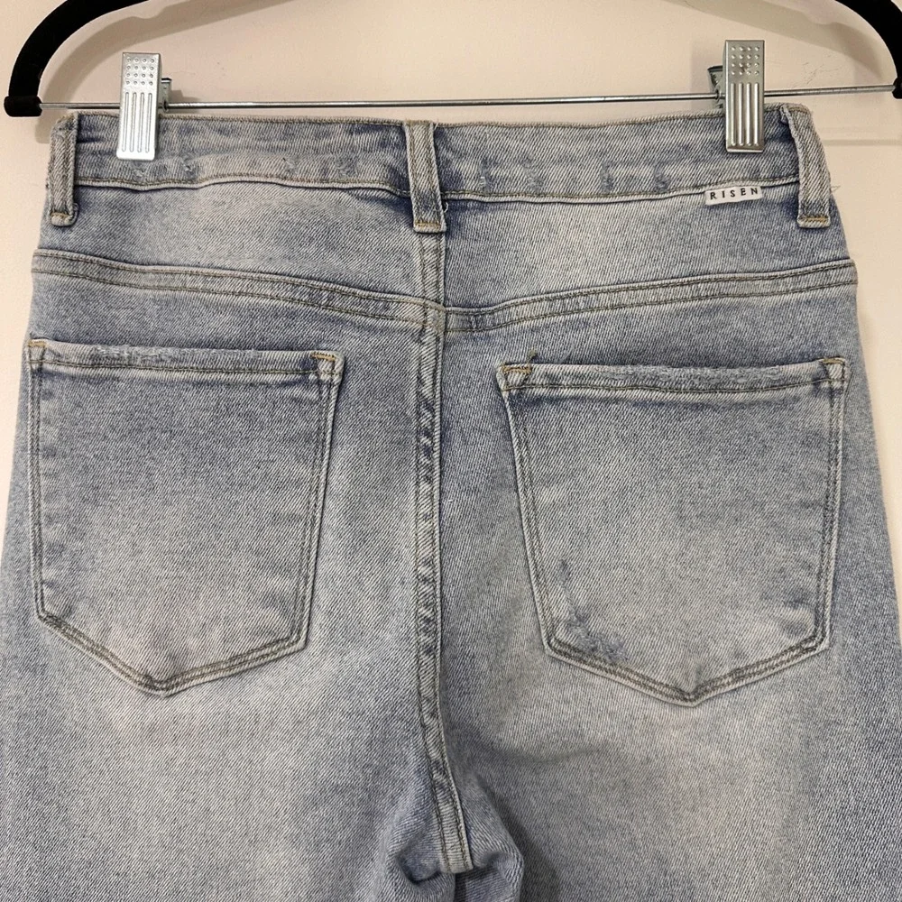 Risen High Rise Wide Leg Jeans Womens Size 7/28‎ Light Wash Distressed | Boho